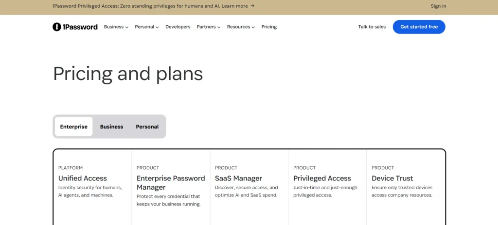 1Password Pricing and plans