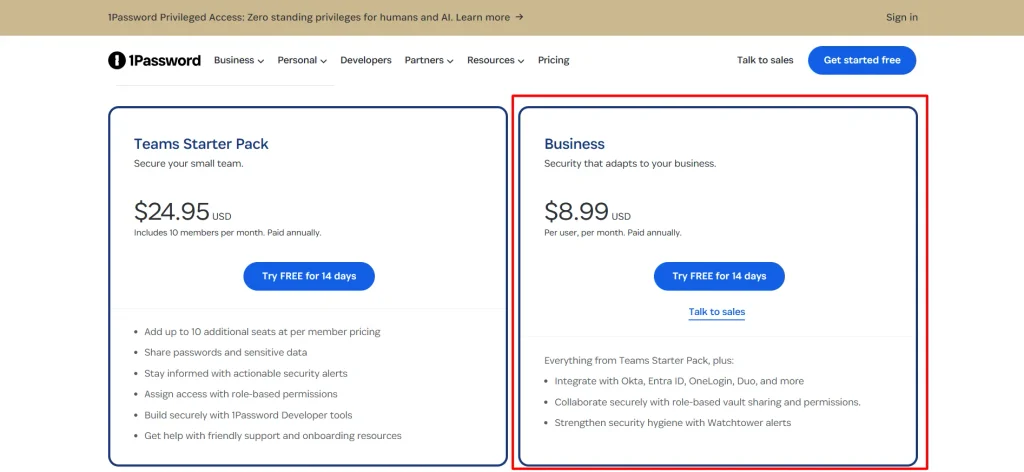1password business plan